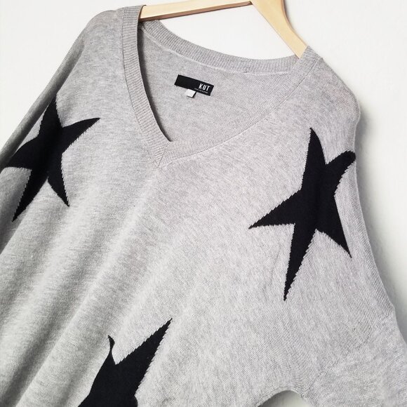 Kut‎ From The Kloth Gray Star Pullover V Neck Sweater S Cashmere Blend Jumper - Picture 6 of 14